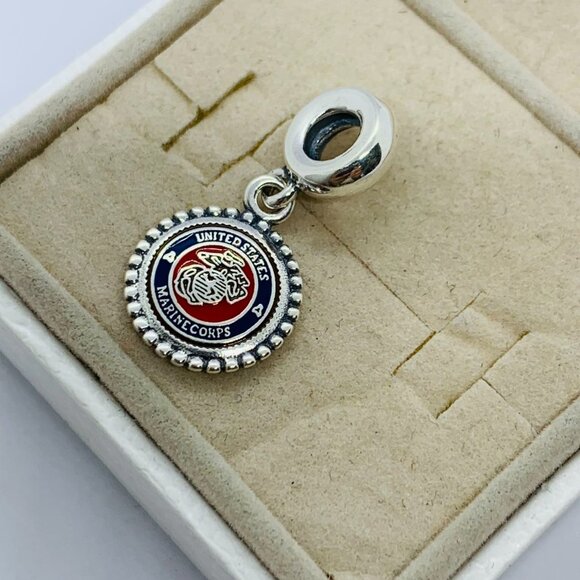 🧜🏾‍♀️🎀Pandora USMC Marine Corps Charm  S925 Silver with box - Picture 2 of 4